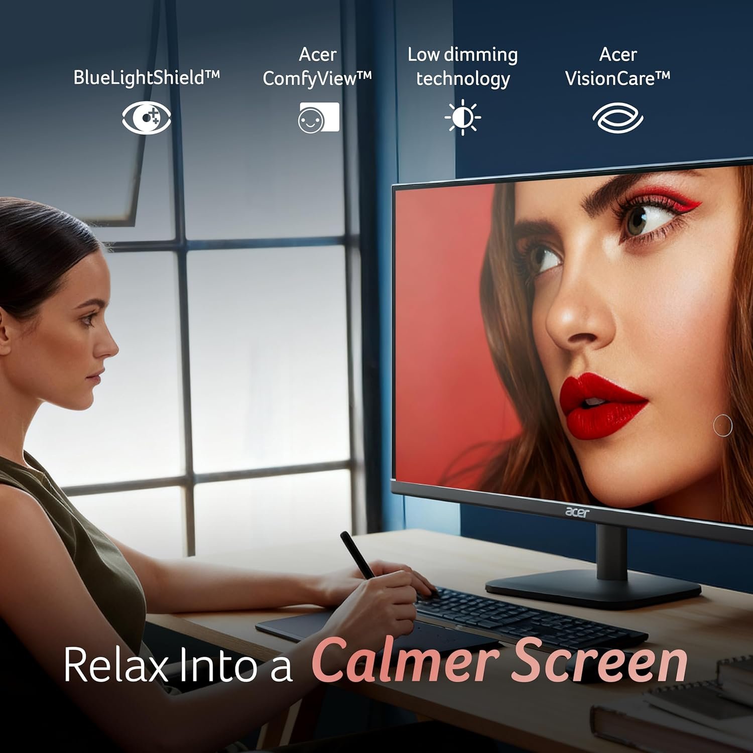 Monitor Acer EK220QJ0BI 21.5-inch | Full HD IPS/VA LED display, 120Hz refresh rate, 1ms VRB, AdaptiveSync, 99% sRGB, Flicker-Less, BlueLight Shield, ZeroFrame, HDMI + VGA, tilt adjustable, black.