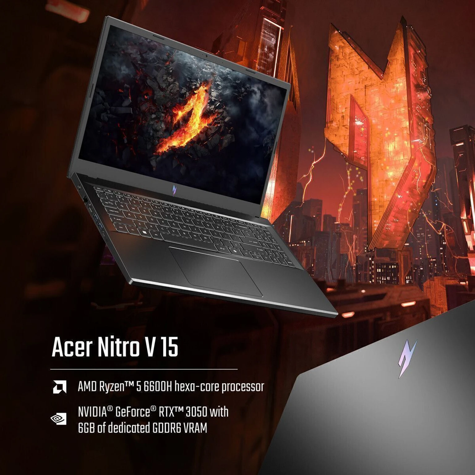 Laptop Acer Nitro V15 ANV15-41 (NH.QPFSI.006) Gaming Laptop | AMD Ryzen 5 6600H, 16GB DDR5 RAM, 512GB PCIe NVMe SSD, Windows 11 Home, 15.6" 165Hz FHD IPS Display, NVIDIA GeForce RTX 3050 6GB GDDR6, Backpack, Obsidian Black