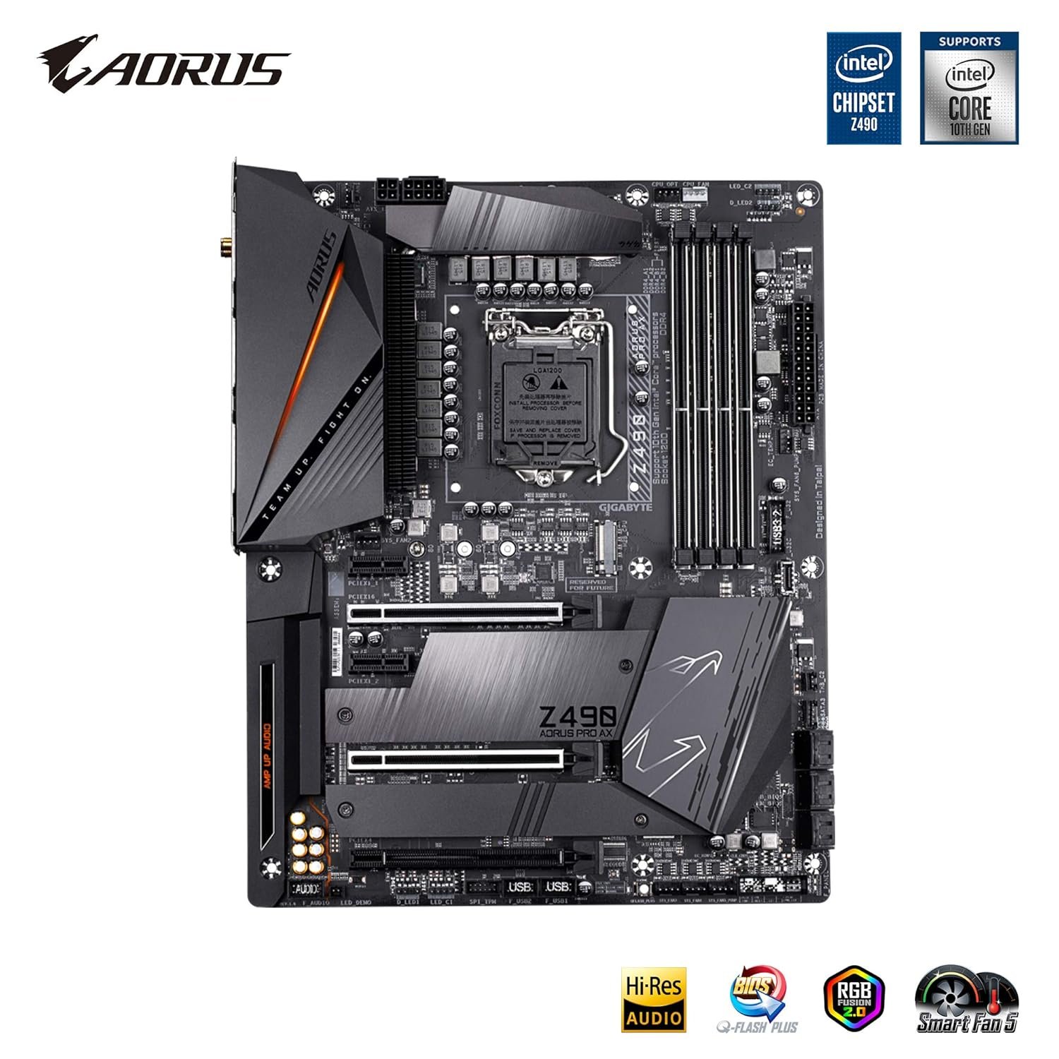 Motherboard Gigabyte Z490 AORUS PRO AX | Supports Intel 10th & 11th Gen processors, 12+1 phase digital VRM, Fins-Array II thermal design, Intel WiFi 6, Intel 2.5GbE LAN, RGB Fusion 2.0