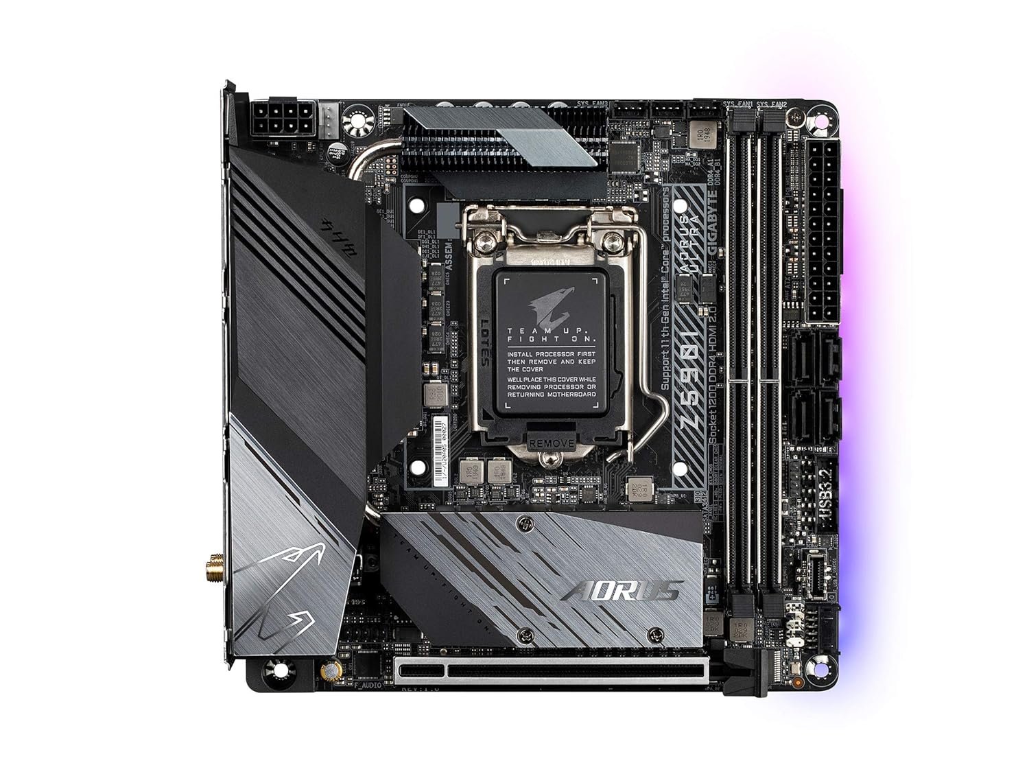 Motherboard Gigabyte Z590 I AORUS Ultra | LGA 1200 / Intel Z590 / Supports 11th & 10th Gen Processors / Mini-ITX / Dual M.2 / PCIe 4.0 / USB 3.2 Gen2X2 Type-C / Intel WiFi 6 / Intel i225V 2.5GbE