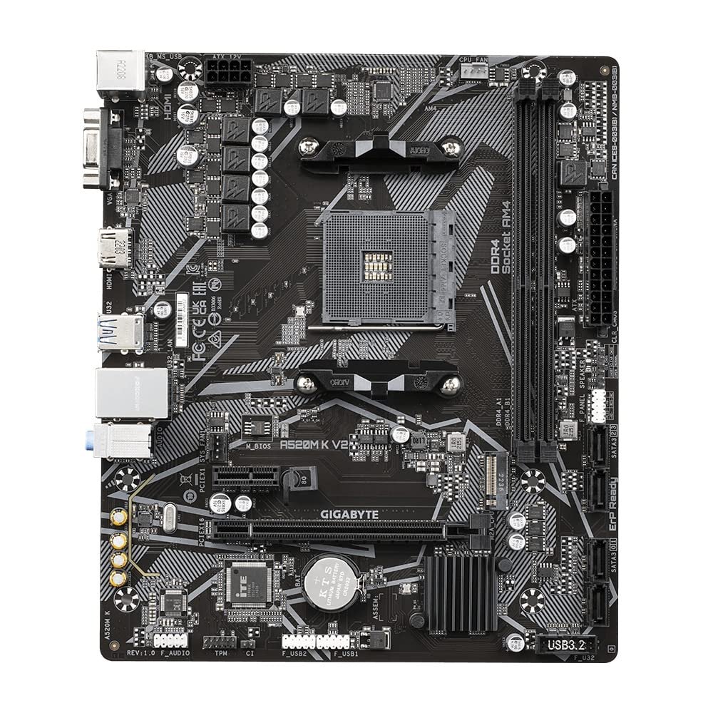 Motherboard Gigabyte AMD A520M K V2 | Ultra Durable Motherboard with GbE LAN with Bandwidth Management, Supports AMD Ryzen™ 5000 Series/ Ryzen™ 5000 G-Series/ Ryzen™ 4000 G-Series & Ryzen™ 3000 & Ryzen™ 3000 G-Series