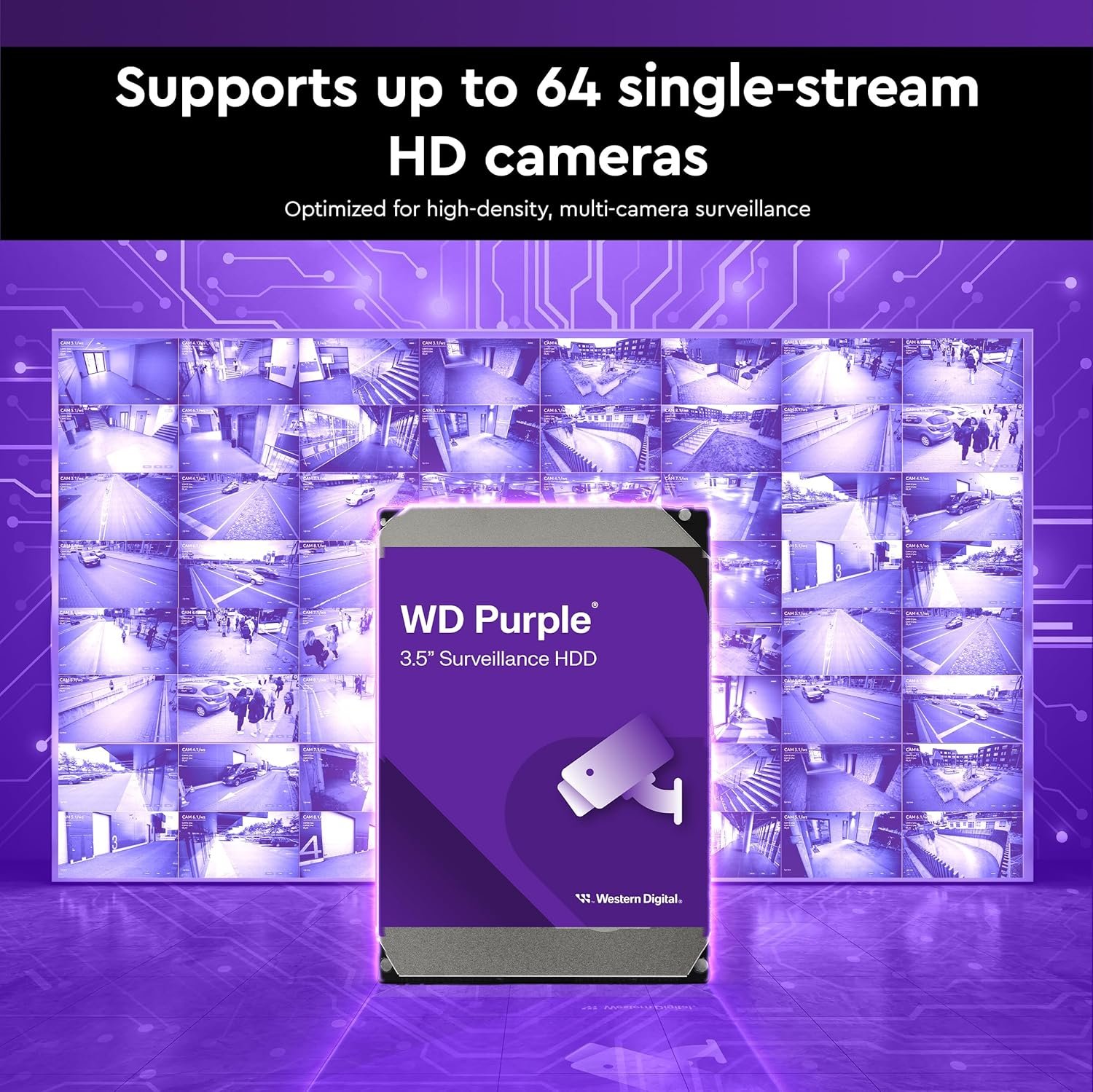 Harddisk WD 6tb Surveillance, 6 Gb/s SATA, 256MB Cache, 3.5 Inch WD64PURZ (Purple)