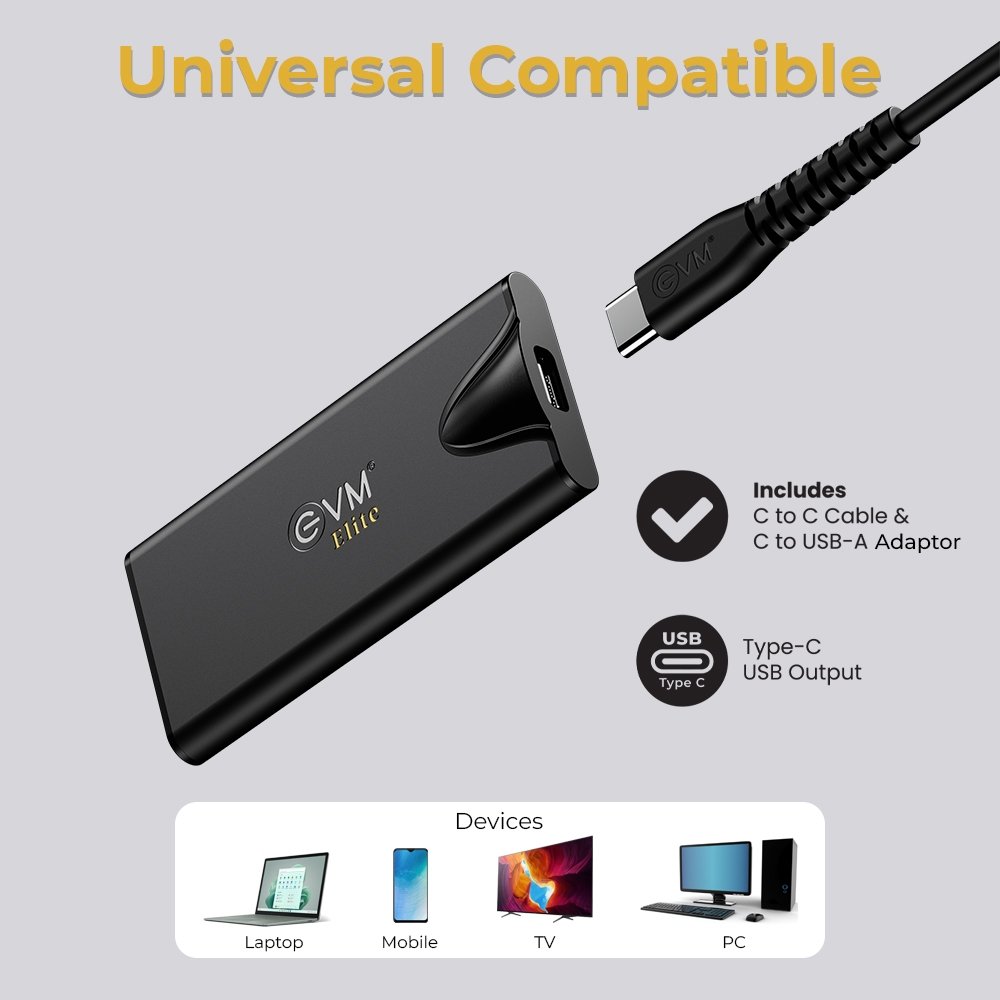 Harddisk EVM Elite EnSave Pro 1TB External SSD EPSSDPro/1T | Smallest Portable SSD With 2000 Mb/s Read & 1700 Write Speed, USB 3.2 Gen 2x2 Type-C Interface, Multiple Device compatibility, Black