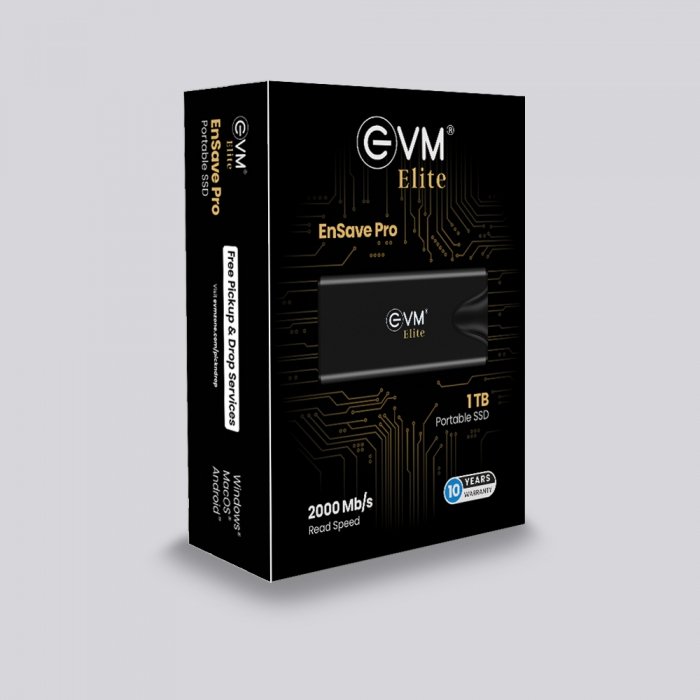 Harddisk EVM Elite EnSave Pro 1TB External SSD EPSSDPro/1T | Smallest Portable SSD With 2000 Mb/s Read & 1700 Write Speed, USB 3.2 Gen 2x2 Type-C Interface, Multiple Device compatibility, Black