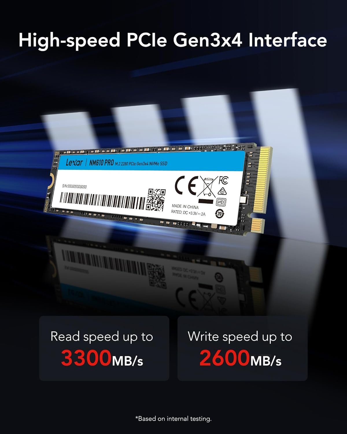 Hard Disk Lexar NM610 PRO 1TB LNM610P001T-RNNNG | M.2 2280 PCIe Gen 3x4 NVMe Internal SSD, High Speed Performance, Read Upto 3300MB/s, Write 2600MB/s, 3D NAND Flash Solid State Drive For Laptops & Desktops