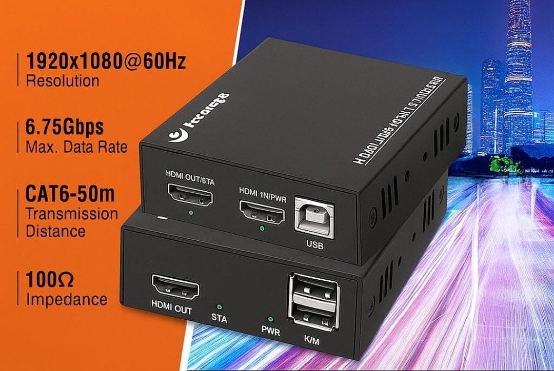 Extender Secureye SC-S-HDKEC-50M HDMI | Supports HDMI 1.3, HDCP 1.2, Full HD 1080p@60Hz, 3D, KVM keyboard & mouse control, 50m transmission distance, real-time smooth performance, plug & play
