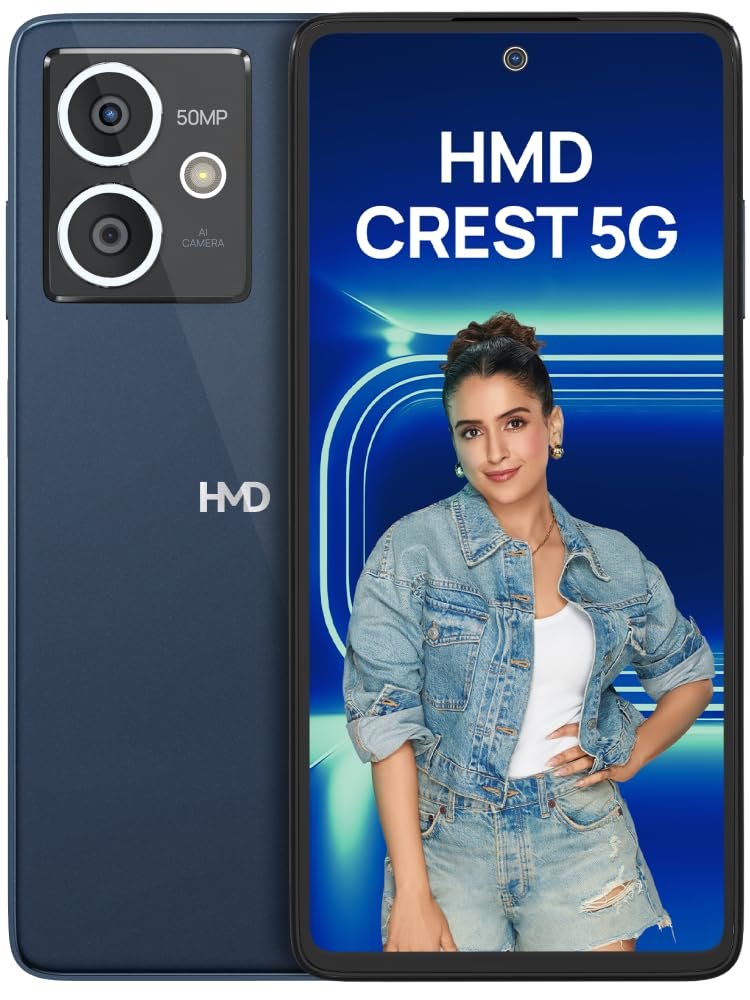 Smartphone HMD CREST 5G TA-1642 DS | Segment First 50 MP Selfie Camera, 50 MP Dual Rear AI Camera, FHD+ OLED Display, 6GB RAM & 128GB Storage, Android 14, 33W Fast Charger in Box, Midnight Blue