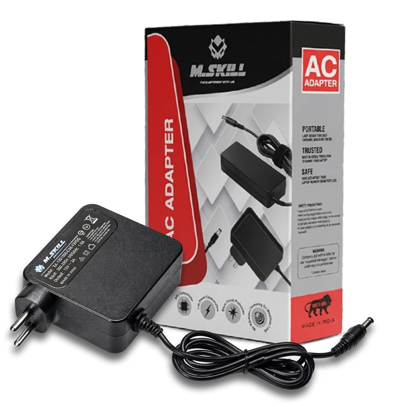 Power Adapter M.Skill 12V 3AMP DC PIN | Short Circuit, Overcurrent & Overload Protection, Adapter For CCTV Cameras, Routers, Black