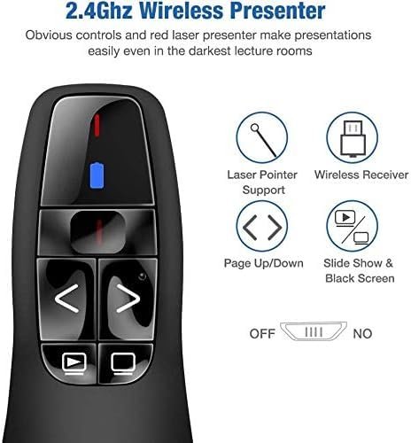 Presenter Wireless PP-03 | 2.4GHz Wireless USB Presenter, PowerPoint Red Laser Pen Pointer, Remote Controller, PPT Clicker For Presentation, Battery Not Included, Black