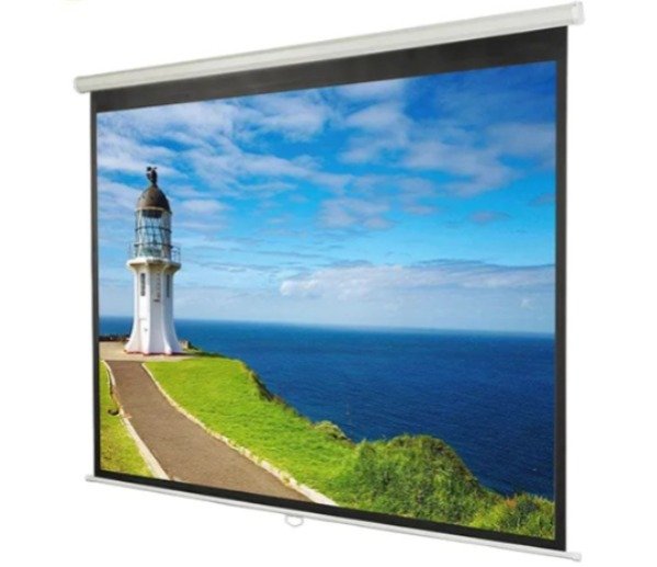 Projector Screen 8x6 Insta Lock 120 Inch Manual | Anti-Creased Self-Lock Projection Screen, Auto Lock Mechanism & Matte White Fabric