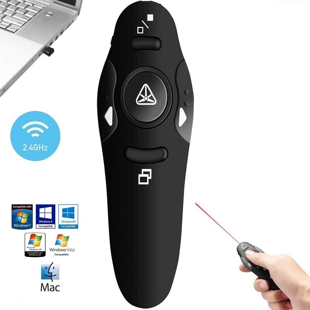 Presenter Wireless Presentation Clicker for PowerPoint Presentations, USB Dongle Presenter Remote with RF 2.4GZ Laser Pointer Slide Clickers for Mac/Windows/Linux, Computer/Laptop, Google Slide/PPT/Keynote