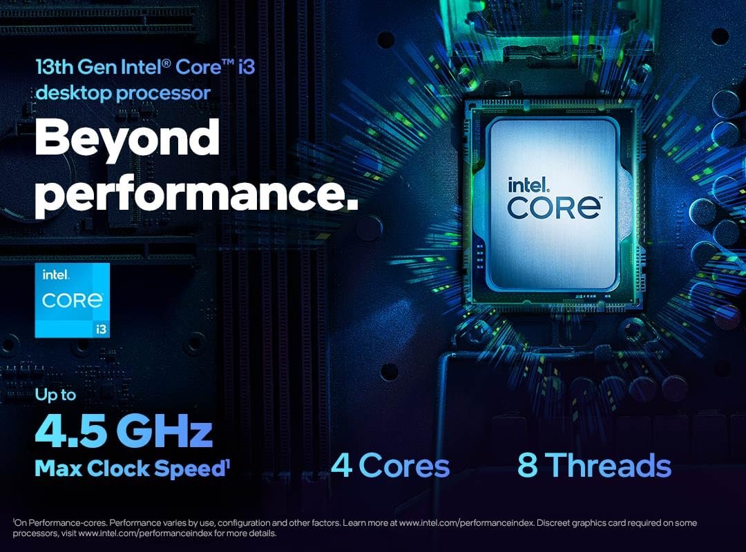 Cpu Intel Core I3-13100F | 13th Gen, 12M Cache, up to 4.50 GHz, LGA1700 Socket, Compatible Motherboard Intel 6xx or 7xx Series Chipset Boards, Discrete Graphics Required