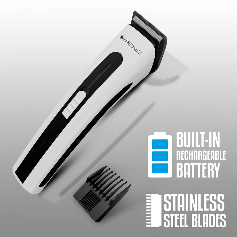 Cordless Hair Trimmer Zebronics ZEB-HT51 | Stainless Steel Blade, Up to 45 mins Backup, 3 in 1 Guide Comb, Washable attachments, LED indicator and Built in Rechargeable Battery