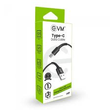 Cable EVM Type-C Charge & Sync Cable PVC 1mtr 3Amp EVM-C-015 | High Speed, Sturdy & Durable, Tangle Free, Temperature Protection, Compatible With All Multiple Devices, Black