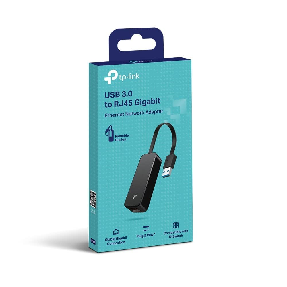 Adapter TP-Link TL-UE306 USB 3.0 to RJ45 Gigabit Ethernet Network Adapter | Supports Nintendo Switch for Laptop, Desktop, Tablet, Foldable & Portable design, Plug & Play, Black