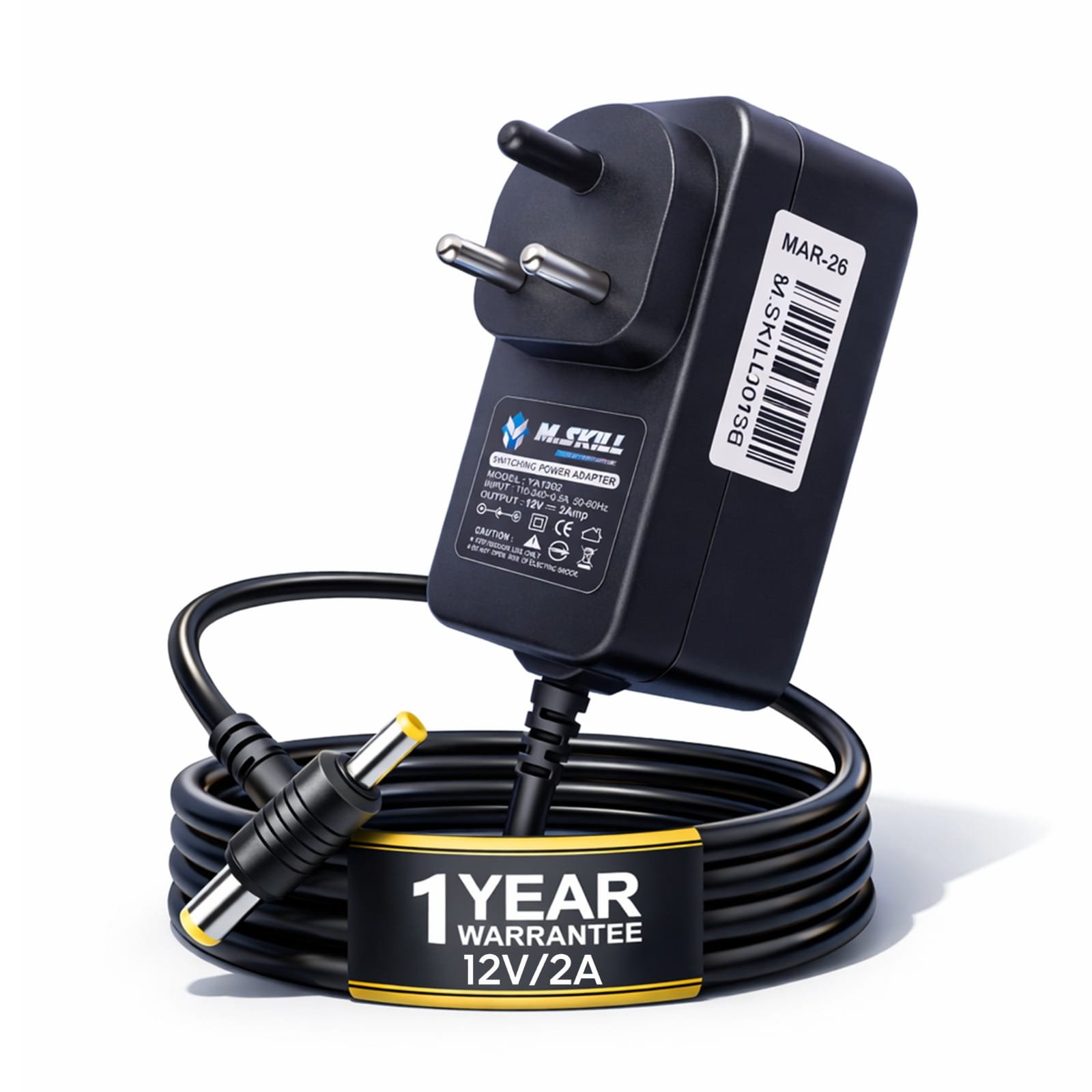 Power Adapter M.Skill 12V 2AMP DC + SONY PIN | Short Circuit & Overload Protection, SMPS Adapter For Cameras, Printers, Electronics & IT Gagets, Black