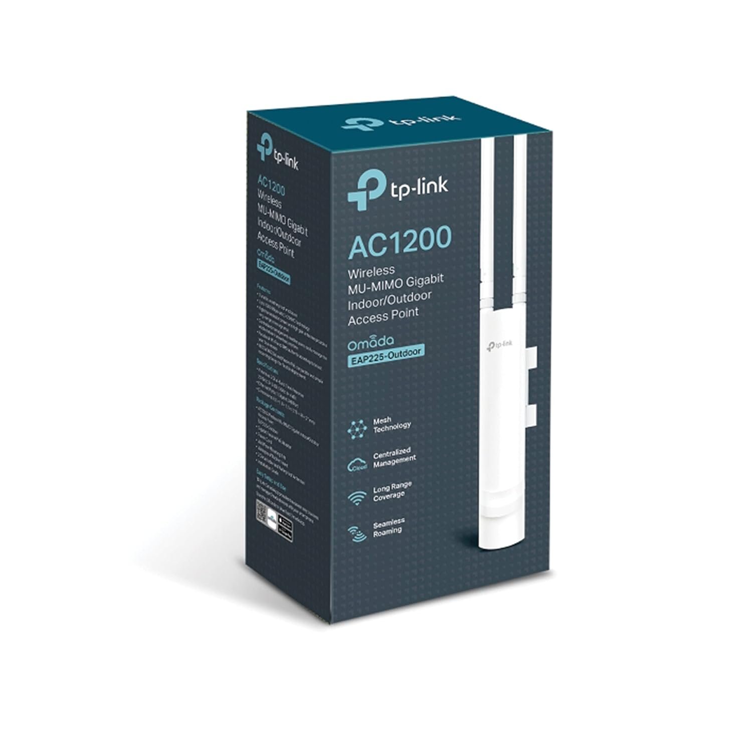 Net TP-Link Omada AC1200 Wireless MU-MIMO Gigabit Outdoor Access Point EAP225-Outdoor | Mesh Technology, Cloud Centralized Management, 2 Dual_Band Omni Antennas, 2.4GHz, Long Range Coverage, Seamless Roaming, PoE Adapter Included, White