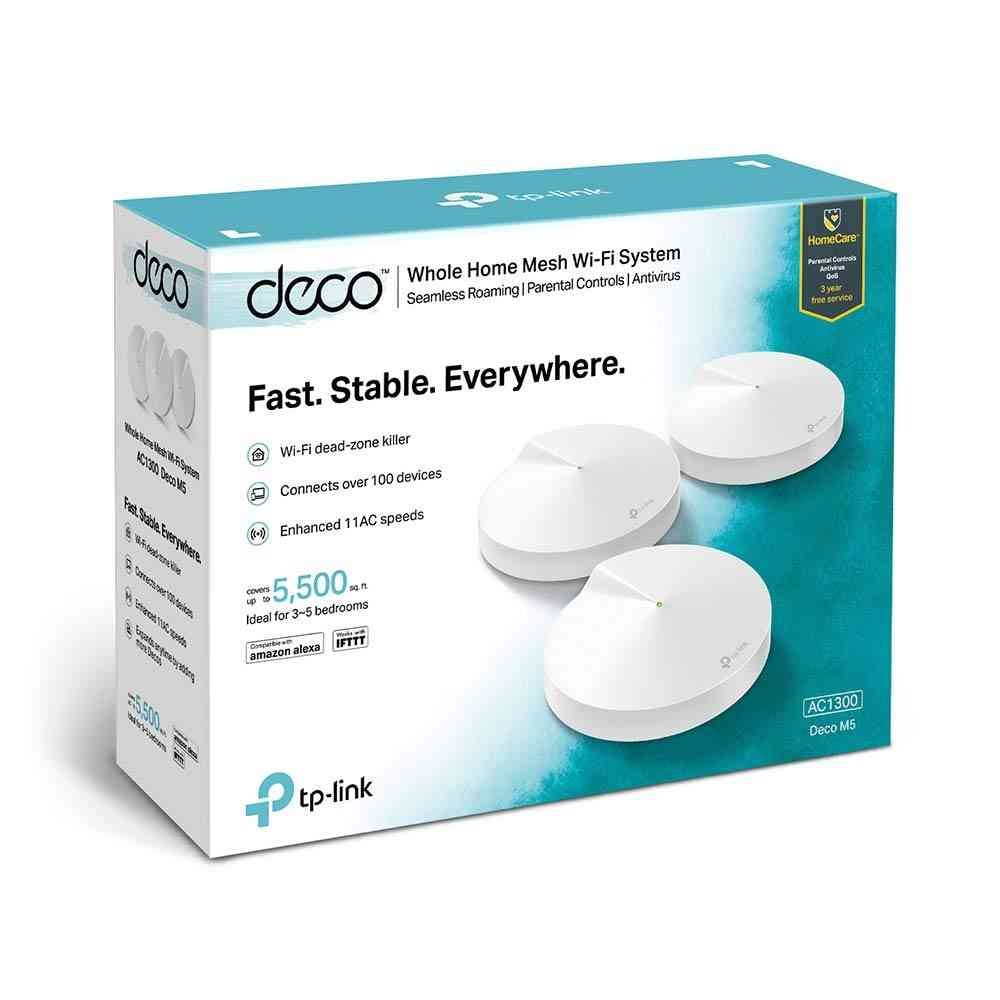 Net TP-Link Deco M5 AC1300 Whole Home Mesh Wi-Fi System | Up to 5,500 sq.ft Coverage & 100+ Devices, 1267 Mbps, Dual Band Wireless Router, WiFi Extender Replacement, Support Parental Controls, Anitivirus, White, (Pack of 3)