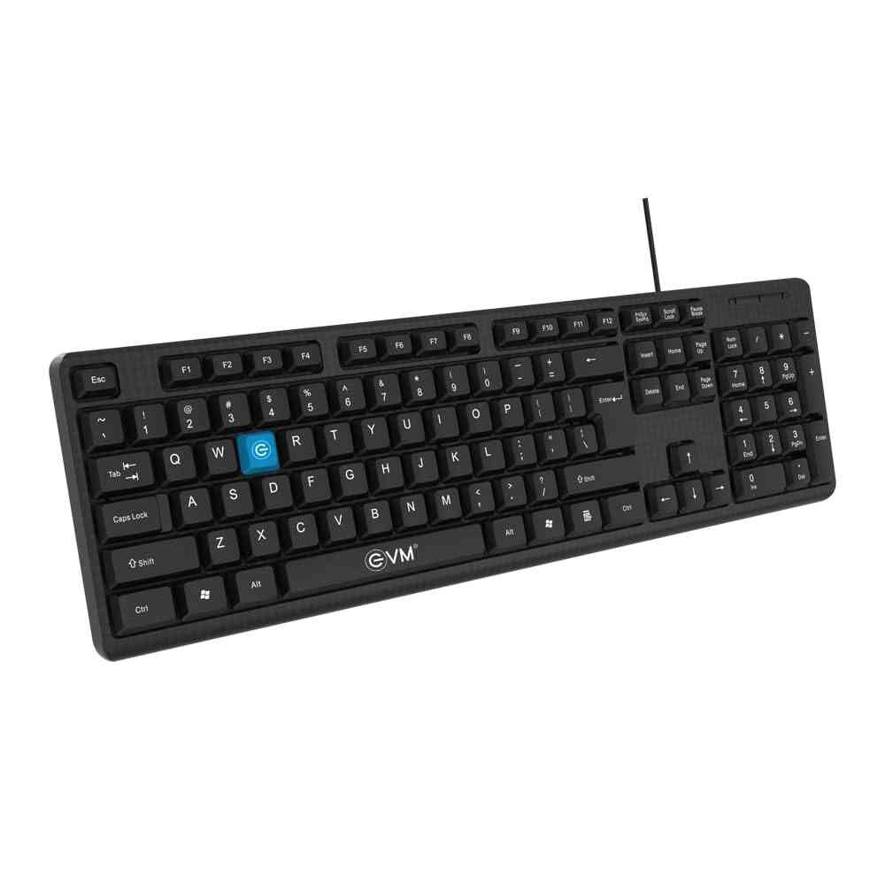 Keyboard EVM Wired WDK-216 | 104 Keys, Spill Resistant, Copper Wire, 1.2m Cable Length, UV Paint Coated, USB Connectivity, Smooth Keystrokes, Black