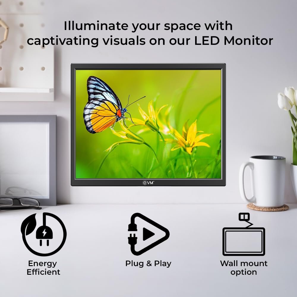 Monitor EVM 175 GRAND SQ LED | 17.1 Inch 1280×1024 60HZ, True Pixel, 5ms Fast Response Time, 16.7M Display Colors, VGA+HDMI, Viewing Angle H:176º,V:160º, Max Brightness 160-200cd/m2, Panel Size 336 (H) × 265 (V)MM, 100x100mm VESA Wall Mountable, Black