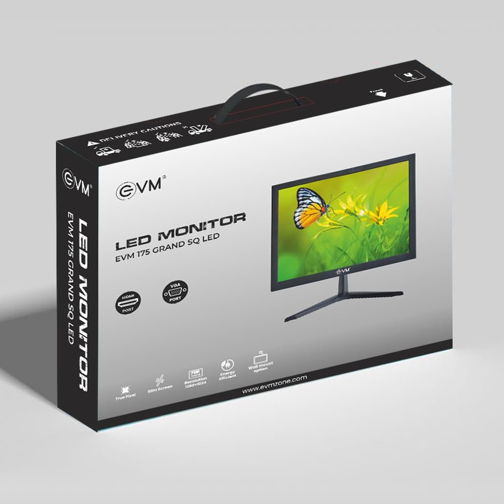 Monitor EVM 175 GRAND SQ LED | 17.1 Inch 1280×1024 60HZ, True Pixel, 5ms Fast Response Time, 16.7M Display Colors, VGA+HDMI, Viewing Angle H:176º,V:160º, Max Brightness 160-200cd/m2, Panel Size 336 (H) × 265 (V)MM, 100x100mm VESA Wall Mountable, Black