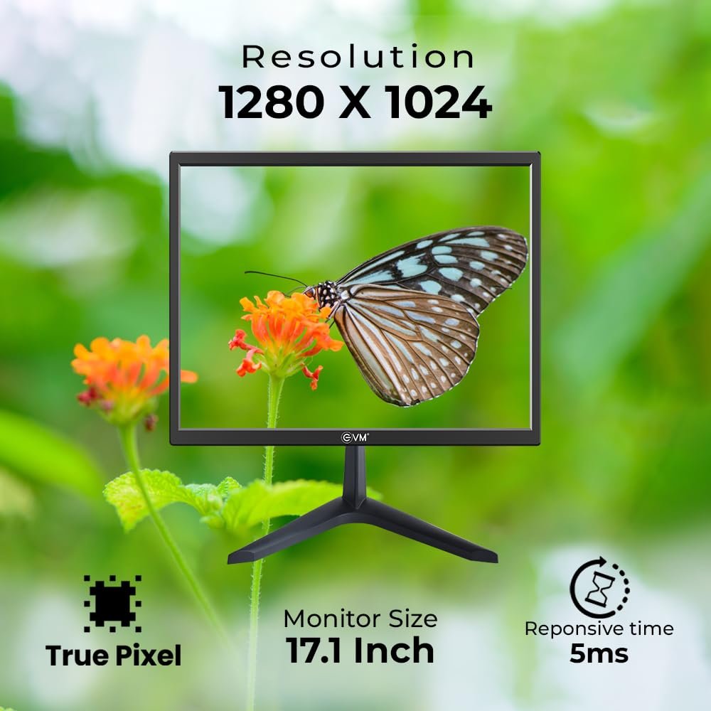 Monitor EVM 175 GRAND SQ LED | 17.1 Inch 1280×1024 60HZ, True Pixel, 5ms Fast Response Time, 16.7M Display Colors, VGA+HDMI, Viewing Angle H:176º,V:160º, Max Brightness 160-200cd/m2, Panel Size 336 (H) × 265 (V)MM, 100x100mm VESA Wall Mountable, Black