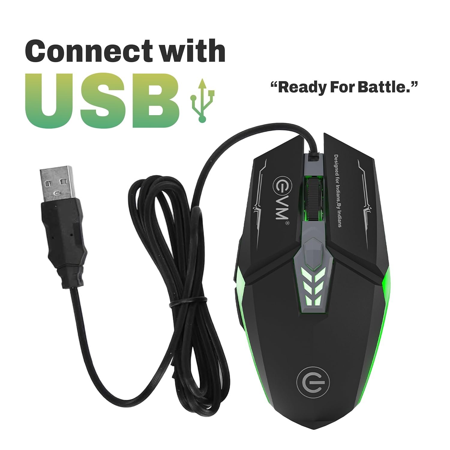 Mouse EVM Wired Gaming 6D M06063 | 3600 DPI Resolution, Multi Color LED, USB Output, 1.5m Pu Cable, Anti Grip Scroll Wheel, Black