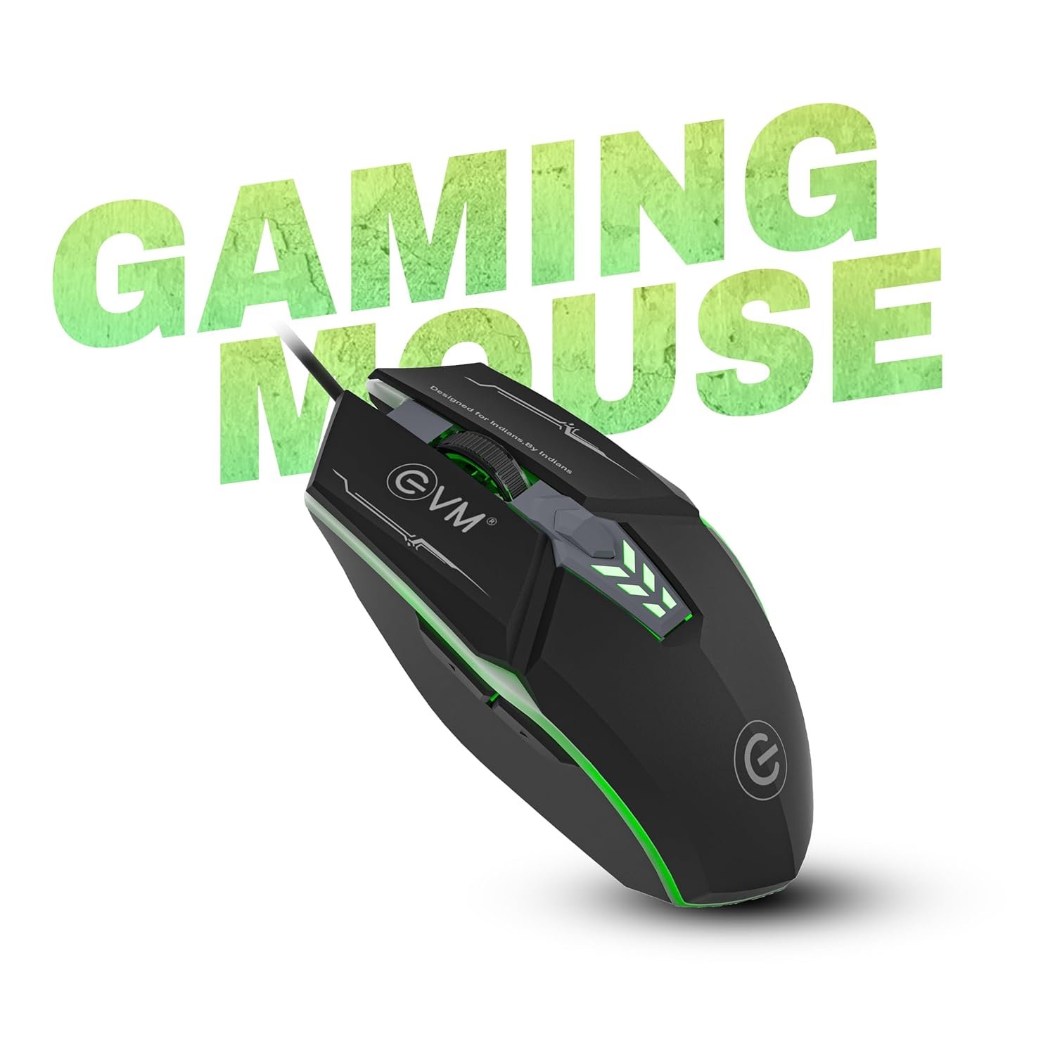 Mouse EVM Wired Gaming 6D M06063 | 3600 DPI Resolution, Multi Color LED, USB Output, 1.5m Pu Cable, Anti Grip Scroll Wheel, Black