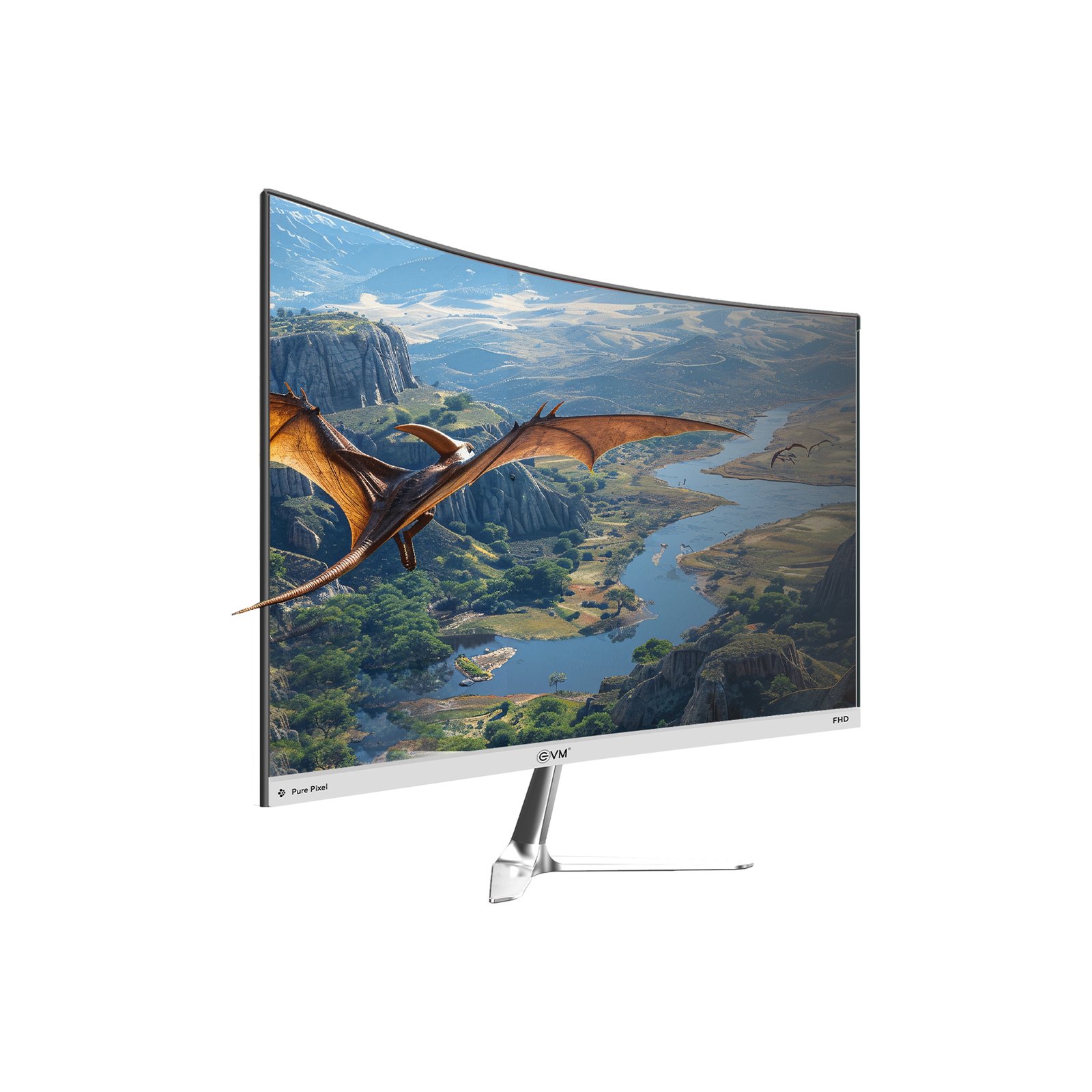 Monitor EVM PLASMA LED C240 | 23.6 Inch (60cm) Curve LED Frameless FHD Monitor With Speaker, 100Hz Perfect Motion Rate, Digital Crystal, 16.7M Display Colors, Low Blue Mode, Anti Glare, Flicker Free, Bazelless, VGA, HDMI, DC Ports, Wall Mountable, White