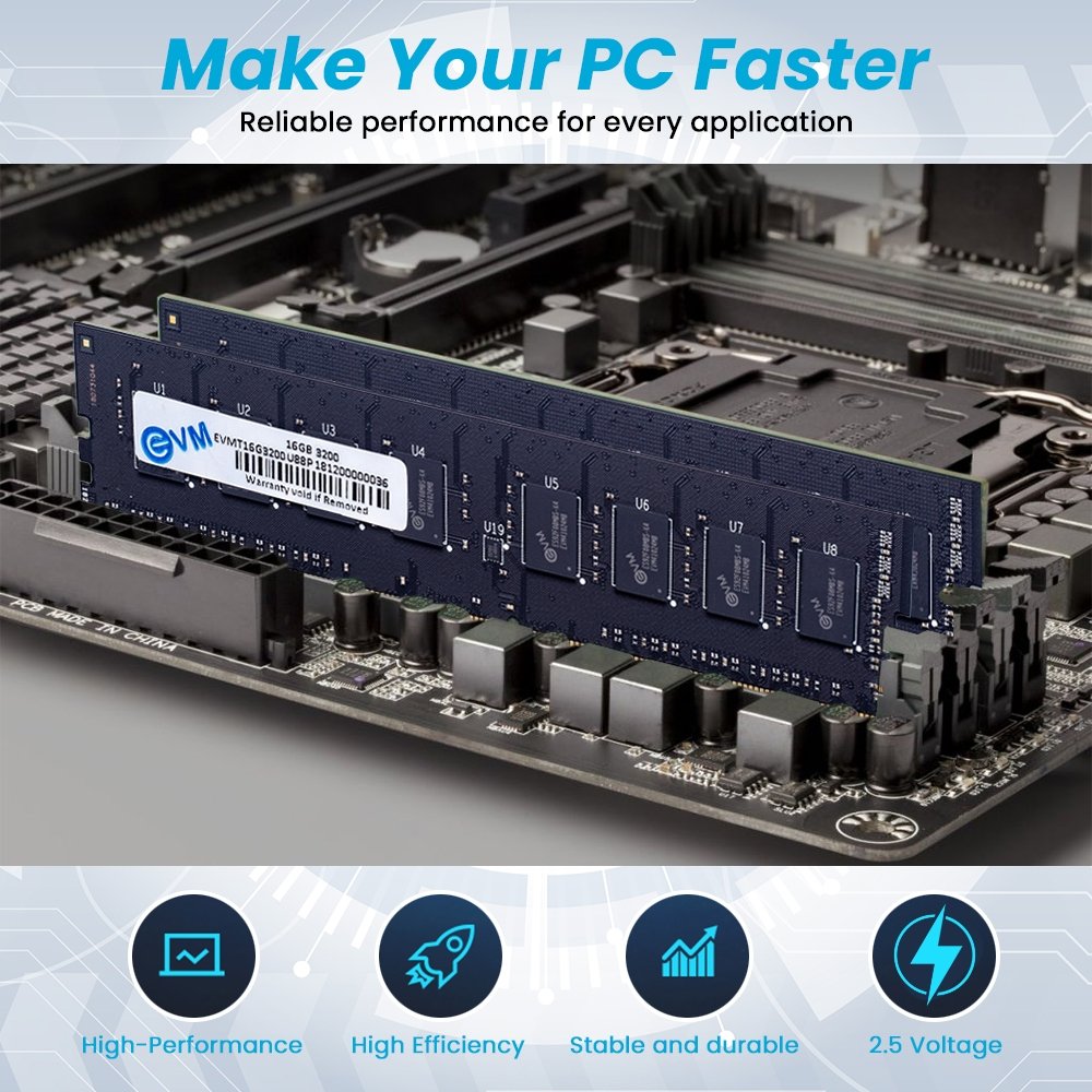 Ram EVM 16GB DDR4 3200MHZ Desktop EVMT16G3200U88P | Unleash Your System's Full Potential, Perfect for Gamers, Office Work