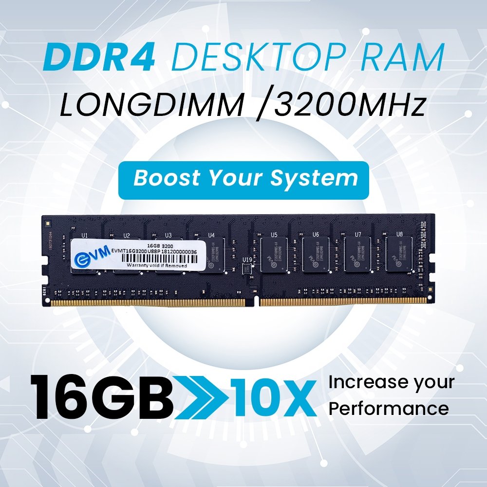 Ram EVM 16GB DDR4 3200MHZ Desktop EVMT16G3200U88P | Unleash Your System's Full Potential, Perfect for Gamers, Office Work