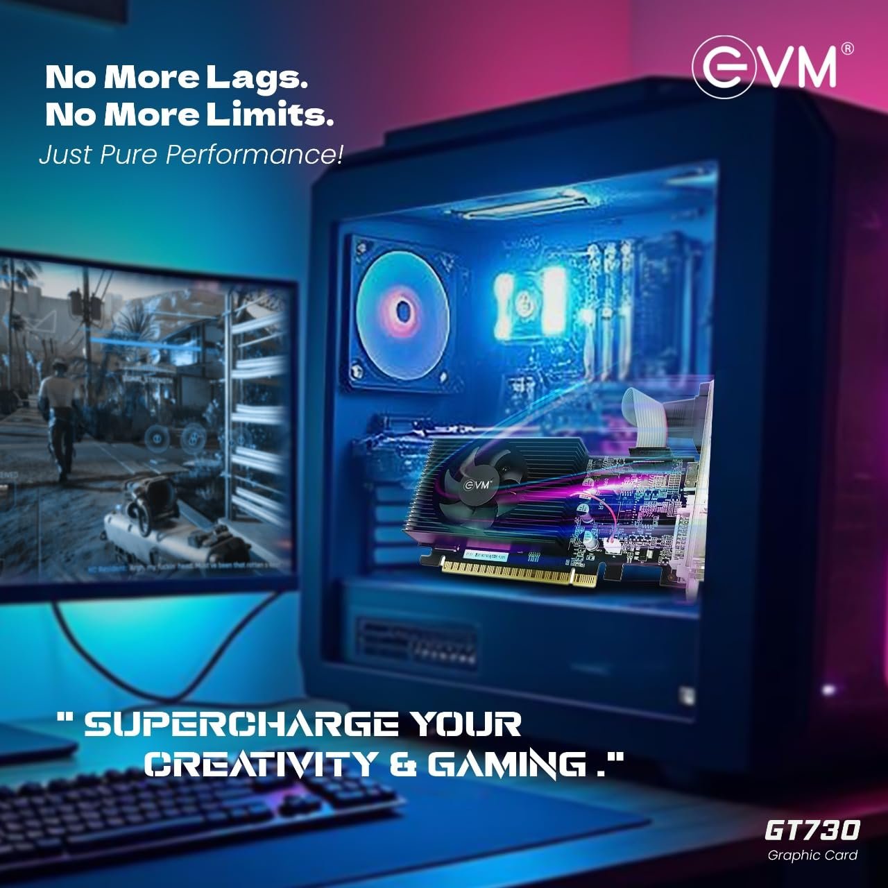 EVM GT 730 4GB DDR3 Graphics Card | 128-Bit | HDMI + VGA + DVI | PCIe 2.0