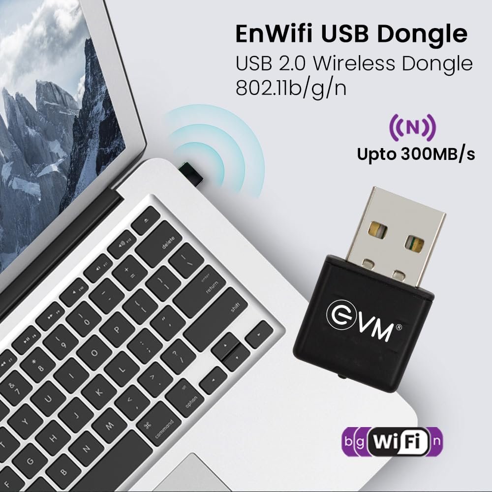 Adaptor USB Wifi Dongle EVM ENWIFI WA02 EVM-USBD-02 | Up to 300Mbps, 2.4-2.4835GHz, Operating Temperature 0°C ~ 40°C, 802.11b/g/n Devices Compatible, Black