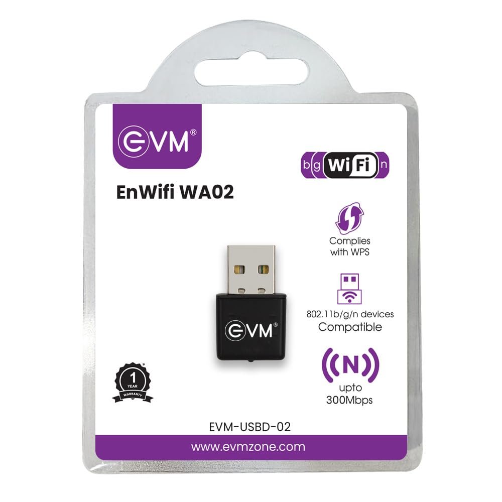 Adaptor USB Wifi Dongle EVM ENWIFI WA02 EVM-USBD-02 | Up to 300Mbps, 2.4-2.4835GHz, Operating Temperature 0°C ~ 40°C, 802.11b/g/n Devices Compatible, Black