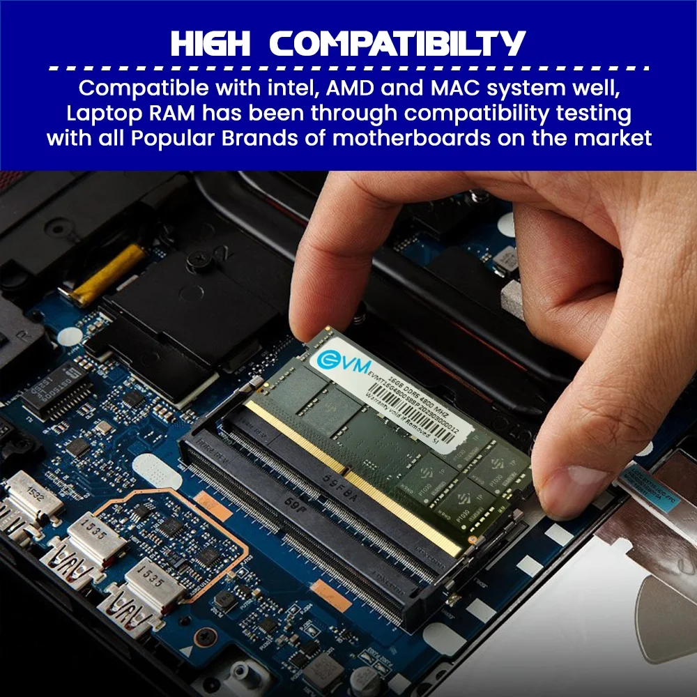 RAM EVM 16GB DDR5 4800MHz SODIMM EVMT16G4800S86P | Laptop Ram, Boost Speed & Performance with Low Latency and Durable Design