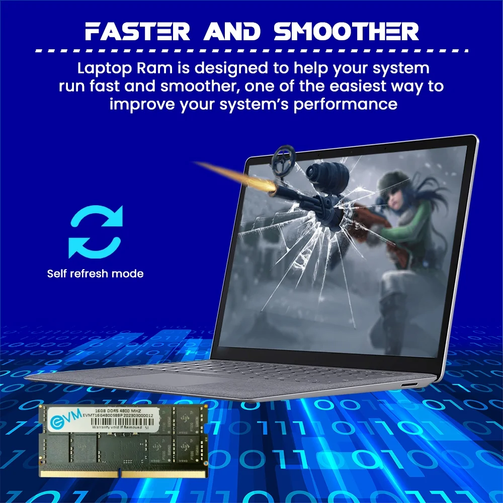 RAM EVM 16GB DDR5 4800MHz SODIMM EVMT16G4800S86P | Laptop Ram, Boost Speed & Performance with Low Latency and Durable Design