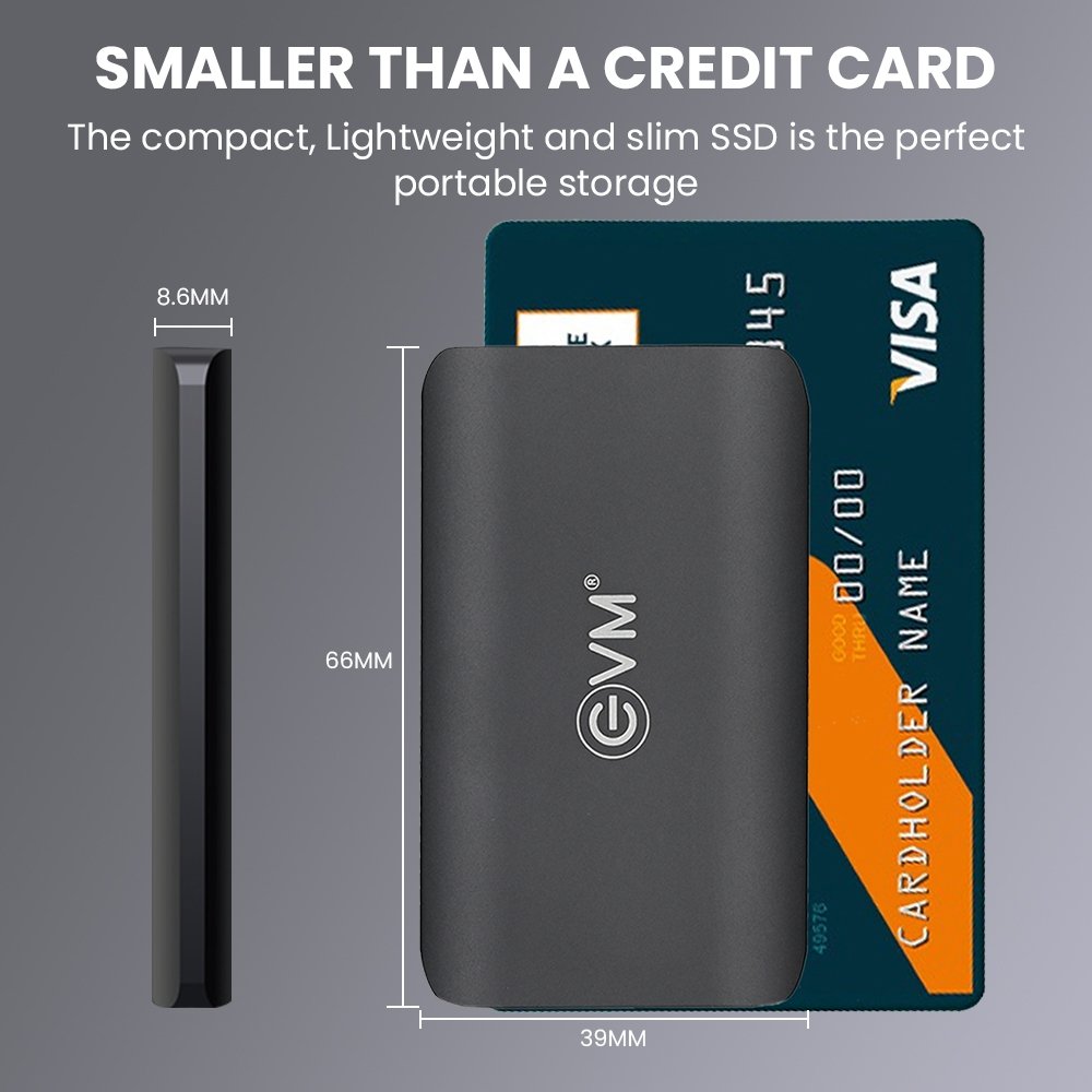 Harddisk EVM EnSave 1TB External SSD EPSSD/1T | Smallest Portable SSD With 550 Mb/s Read & 500 Mb/s Write Speed, USB 3.1 Gen 2 Type C, Compatible with All PCs & Laptops With USB Port, Black