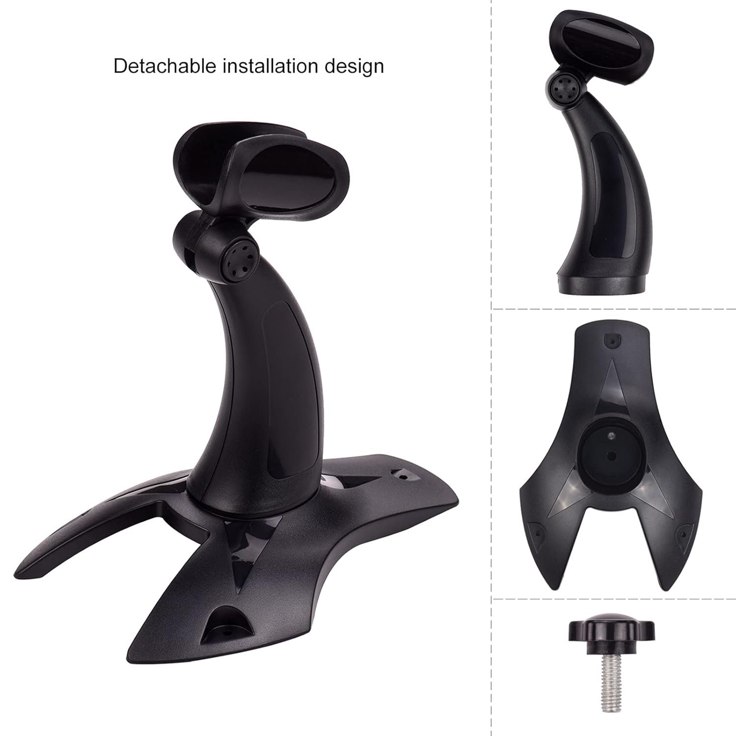 Barcode Scanner Stand EVM Bracket Stand Holder With Large Base Ultra-Stable Detachable, High Quality ABS, Sturdy & Durable, Compatible for All Kinds Handheld Barcode Scanner Reader, Black