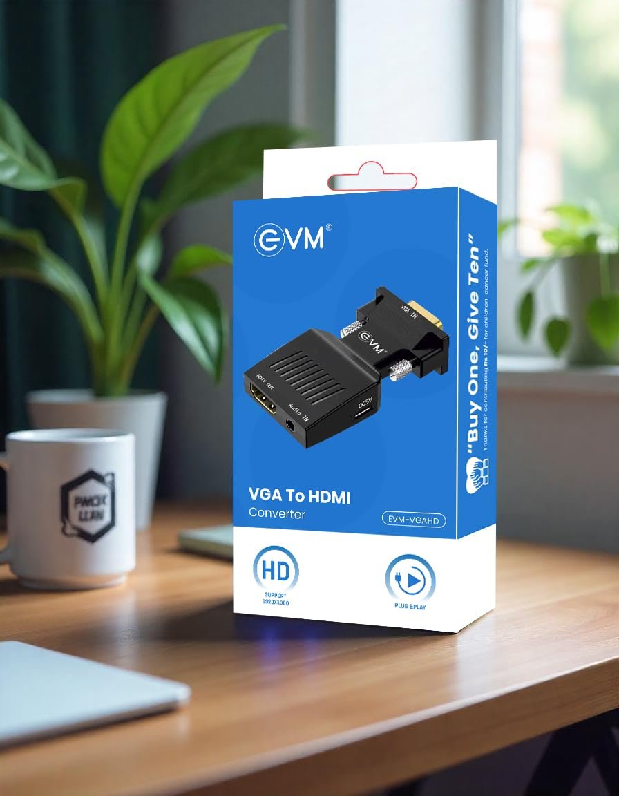 Converter EVM VGA To HDMI EVM-VGAHD | 1080P VGA Male to HDMI Female Adapter With 3.5mm Audio Jack