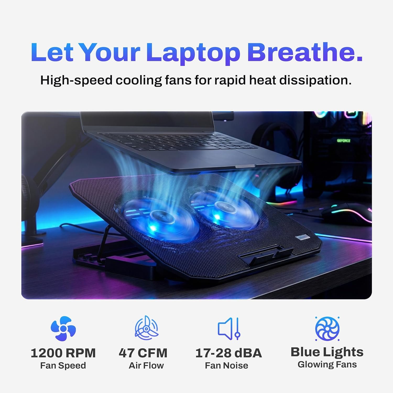 Cooling Pad EVM Enlap Cool 2.0 EVM-LCR03 | Cooling Pad for Laptop with 2 Fans, 17–28 dBA Noise, 47 CFM Airflow, 1200 RPM Fan Speed, Black