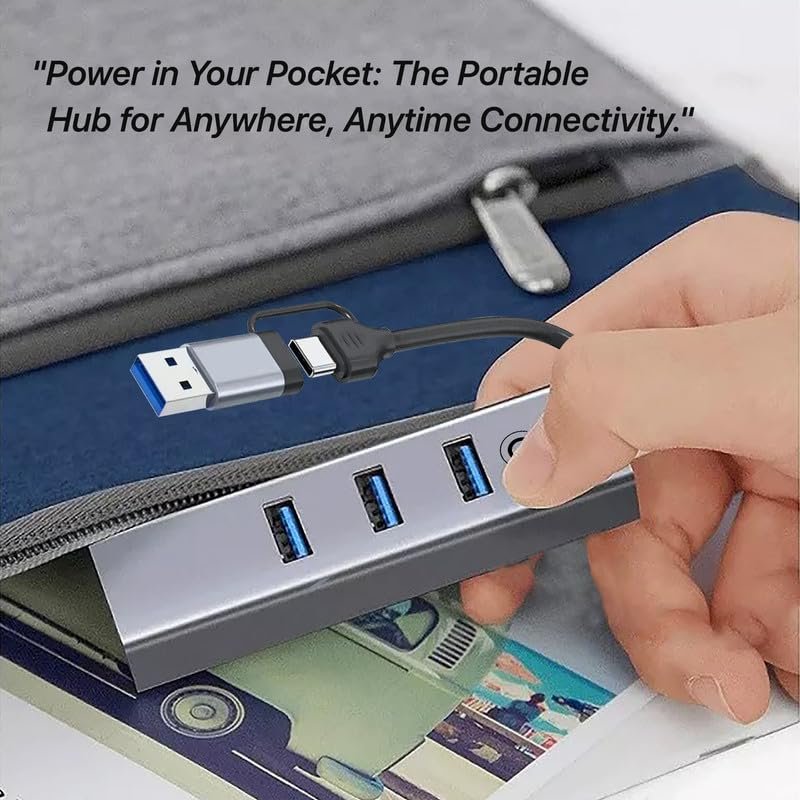 Hub EVM 4-in-1 Multiport EVM CAGiga HUB | Type-C + A USB 3.0 Hub + 1000M Lan, RJ45 Ethernet, Compatible with Laptops, Tablets & Mobiles, Silver Grey