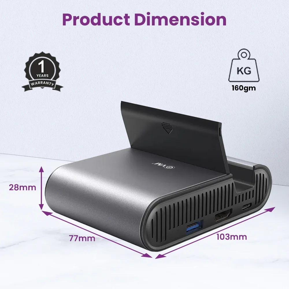 Hub EVM 7-in-1 Smartphone Desktop Expansion With Hub EMH-01 | USB-C Hub for Android Smartphones, SD/Micro Card Readers, HDMI 4K, USB-A 5Gbps, PD 60W Vivid Desktop