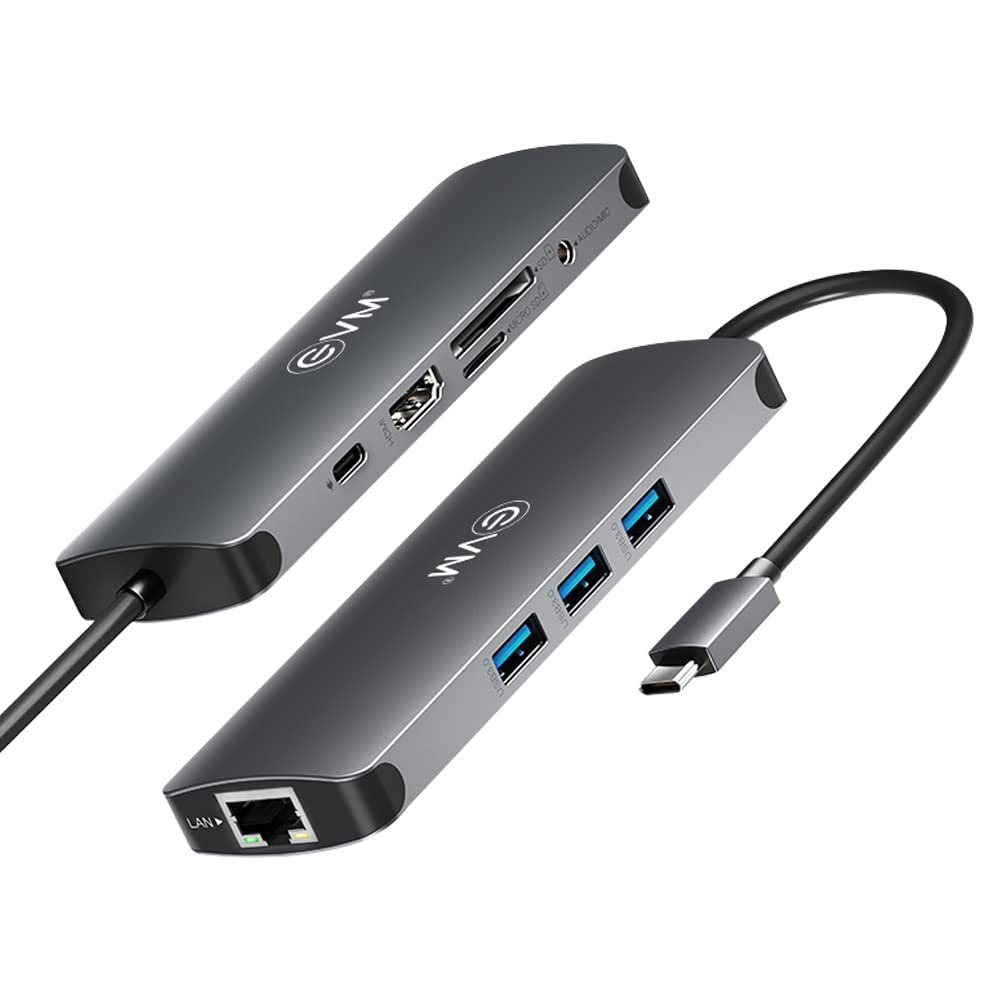 Hub EVM 9 IN 1 TYPE C Multiport Docking Station | 3× USB3.0 + Type-C + SD + MCRO SD + RJ45 + HDMI + Audio/Mic