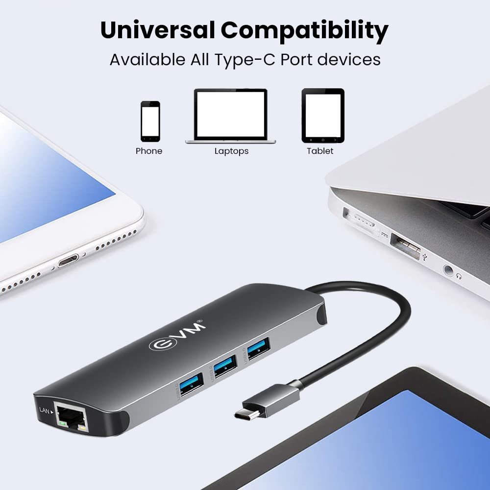 Hub EVM 9 IN 1 TYPE C Multiport Docking Station | 3× USB3.0 + Type-C + SD + MCRO SD + RJ45 + HDMI + Audio/Mic