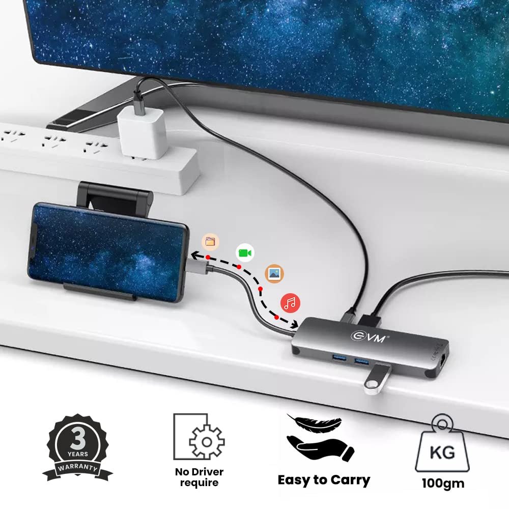 Hub EVM 9 IN 1 TYPE C Multiport Docking Station | 3× USB3.0 + Type-C + SD + MCRO SD + RJ45 + HDMI + Audio/Mic