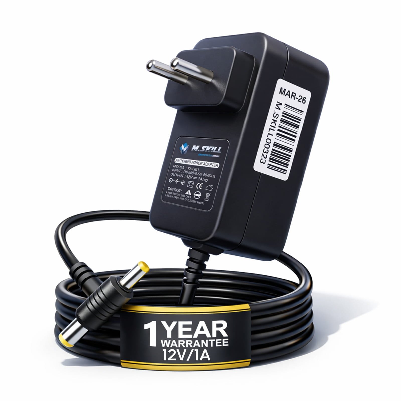 Power Adapter M.Skill 12V 1AMP DC + SONY PIN | Short Circuit & Overload Protection, SMPS Adapter For Cameras, Printers, Electronics & IT Gagets, Black