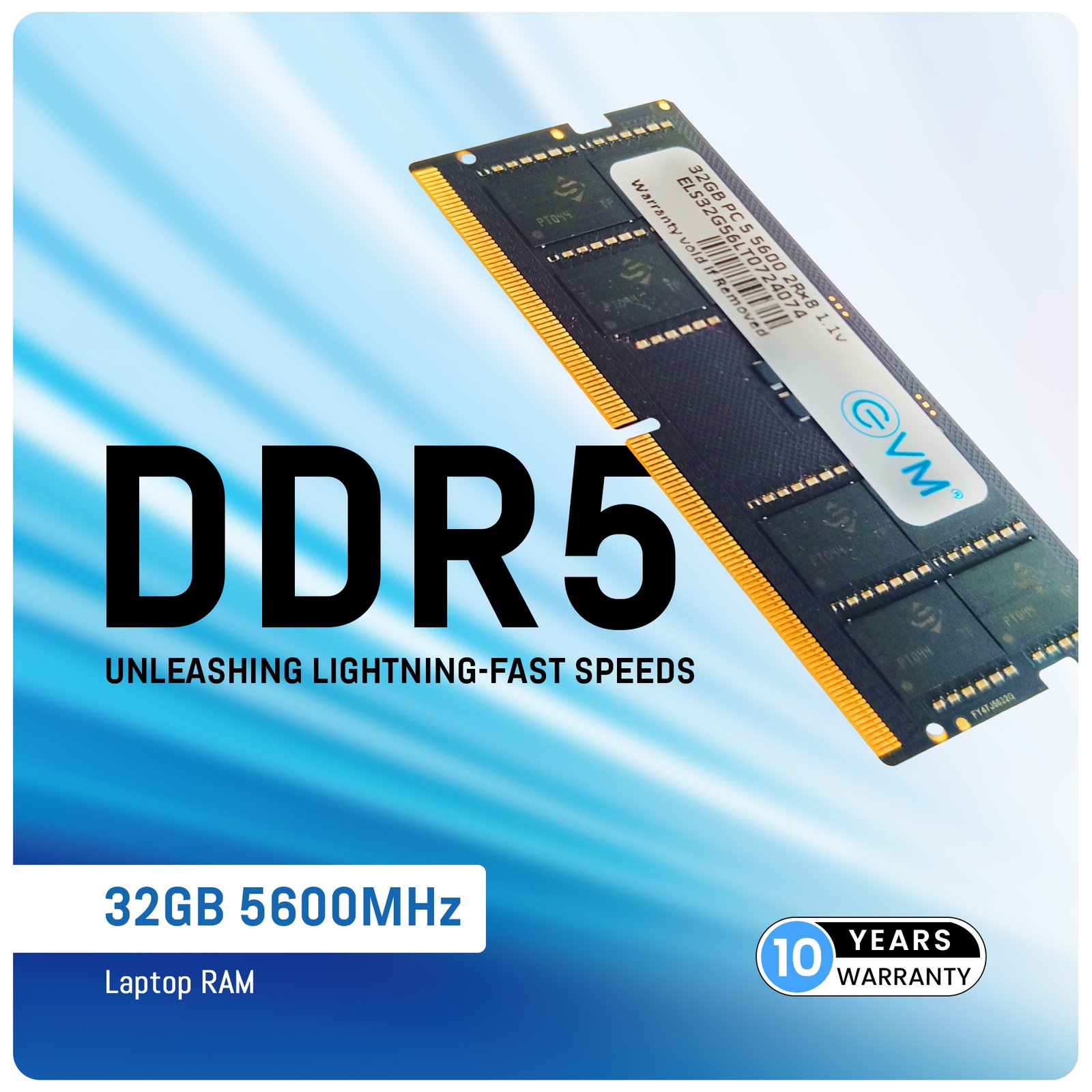 RAM EVM 32GB DDR5 5600MHz SODIMM EVMT32G5600S86P | Laptop Ram, Boost Speed & Performance with Low Latency and Durable Design