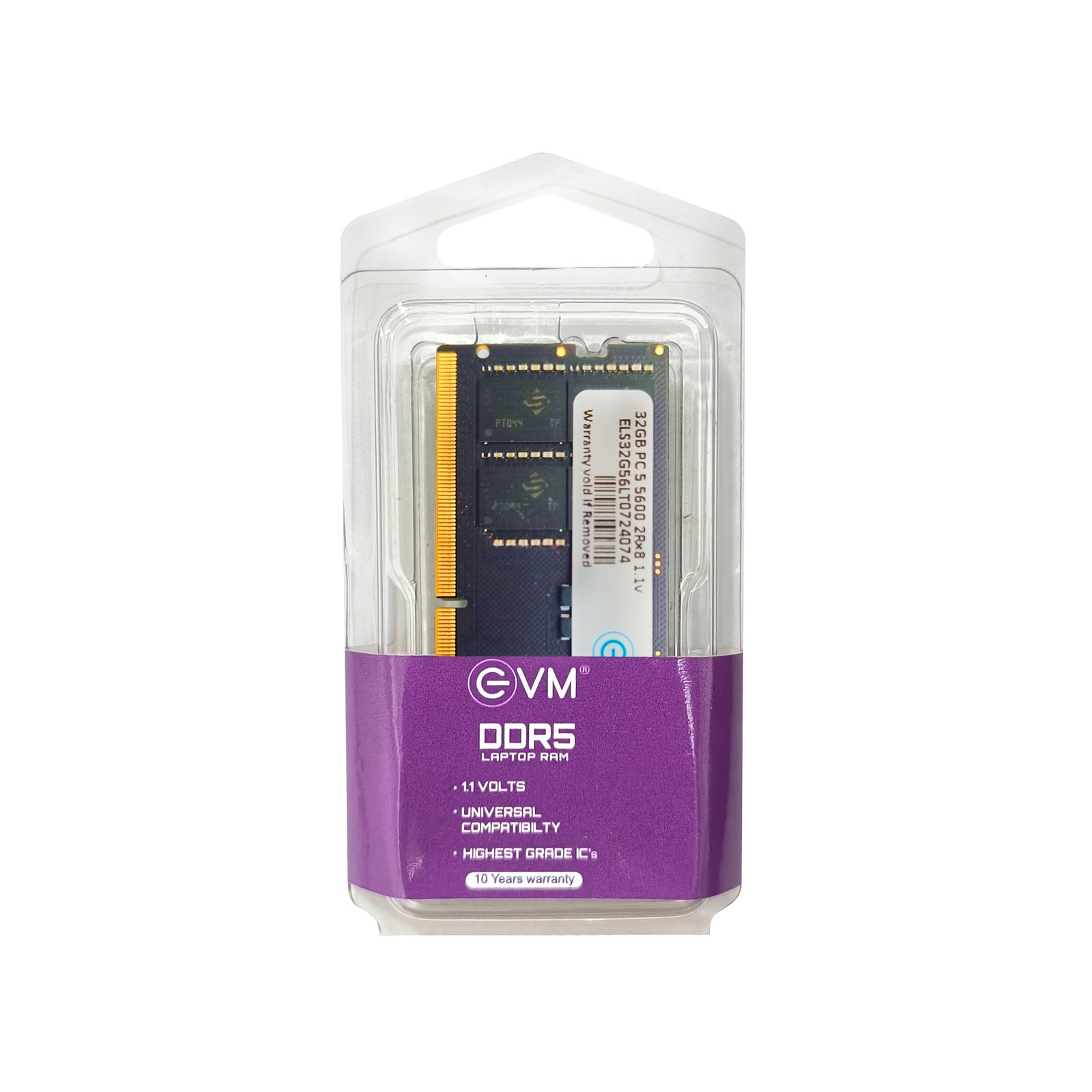 RAM EVM 32GB DDR5 5600MHz SODIMM EVMT32G5600S86P | Laptop Ram, Boost Speed & Performance with Low Latency and Durable Design