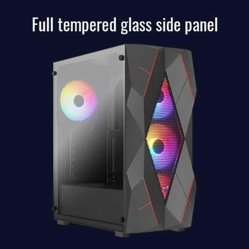 Cabinet Aerocool ACCM-ES07043.11 Volcan Mid Tower Gaming Case | FRGB Fan x 4, USB 3.0 x 1, Dynamic, Faceted Design, Crystal Clear Tempered Glass Side Panel, Black