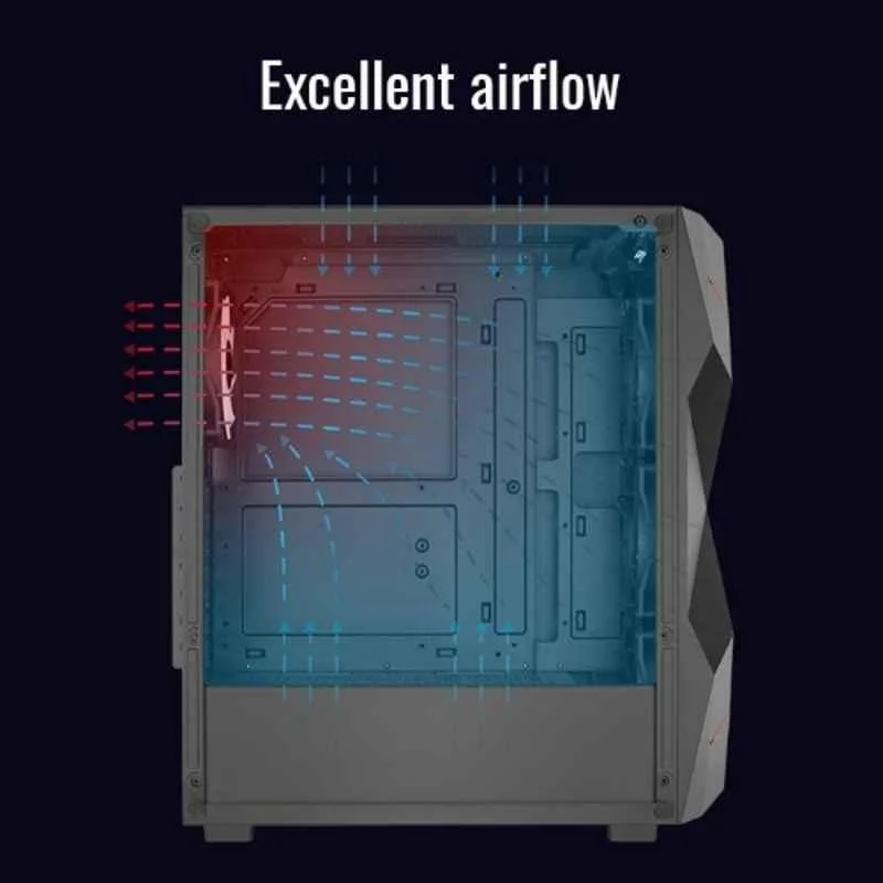 Cabinet Aerocool ACCM-ES07043.11 Volcan Mid Tower Gaming Case | FRGB Fan x 4, USB 3.0 x 1, Dynamic, Faceted Design, Crystal Clear Tempered Glass Side Panel, Black